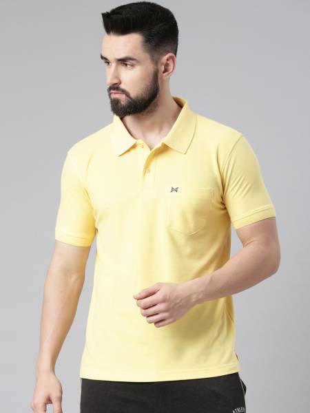 Force NXT Solid Men Polo Neck Yellow T-Shirt