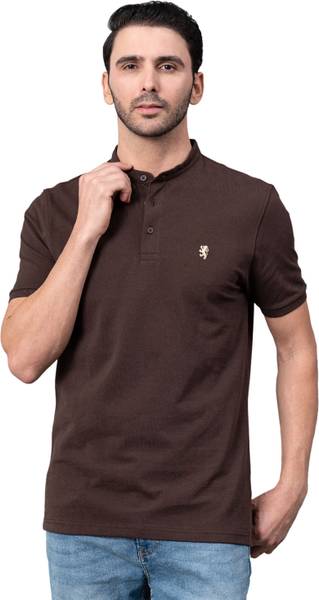 RED TAPE Solid Men Mandarin Collar Brown T-Shirt