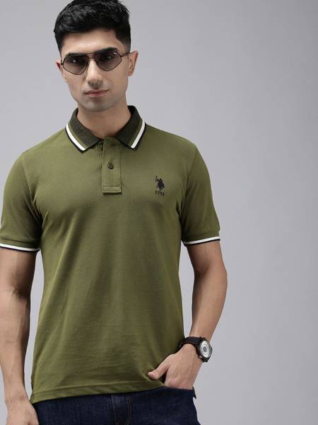 U.S. POLO ASSN. Solid Men Polo Neck Light Green T-Shirt