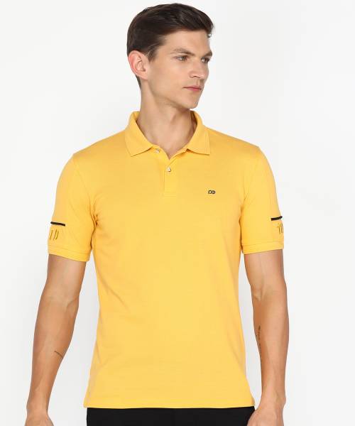 PETER ENGLAND Solid Men Polo Neck Yellow T-Shirt