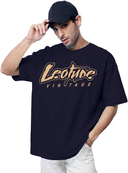 Leotude Printed Men Round Neck Navy Blue T-Shirt