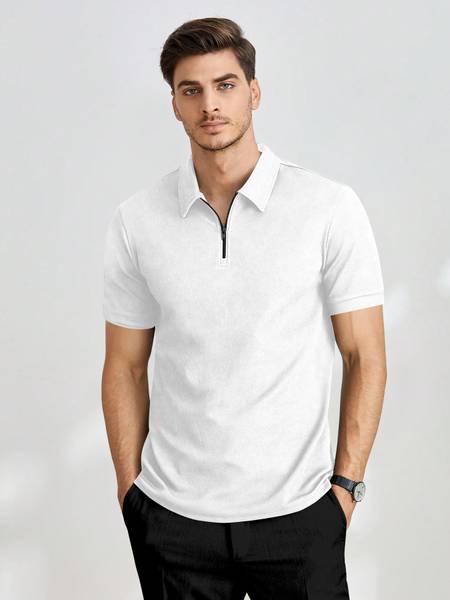 METRONAUT Solid Men Polo Neck White T-Shirt
