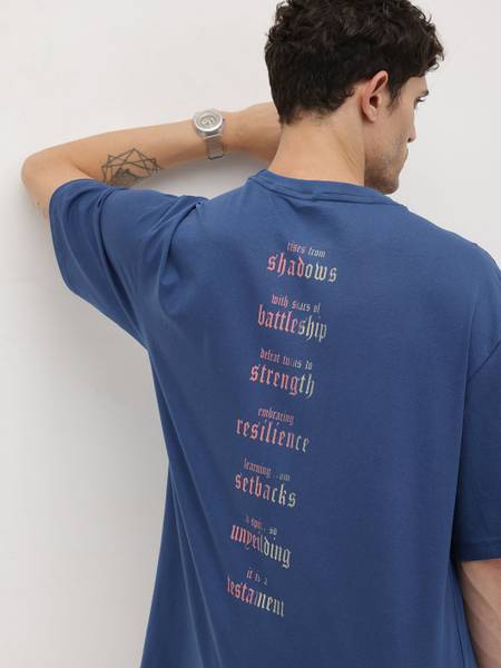 Roadster Printed Men Round Neck Blue T-Shirt