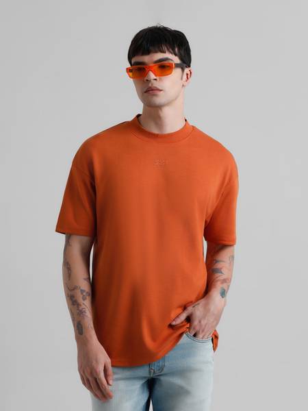 JACK & JONES Solid Men Round Neck Orange T-Shirt