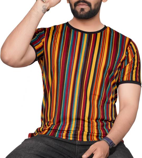 KAJARU Printed Men Round Neck Multicolor T-Shirt