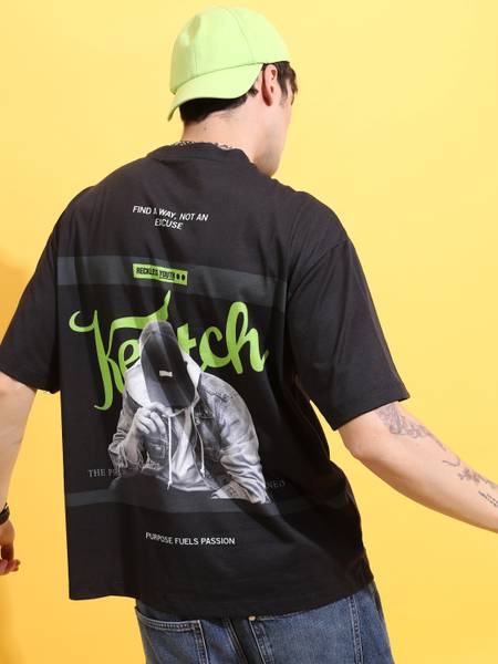 KETCH Printed, Typography Men Round Neck Black T-Shirt