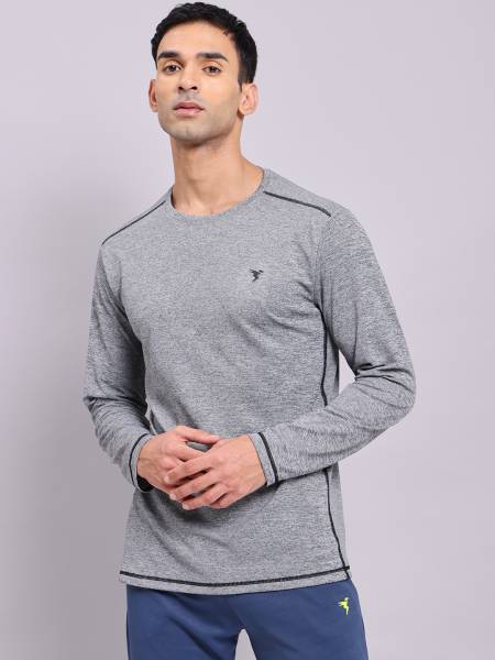 TECHNOSPORT Self Design Men Round Neck Grey T-Shirt