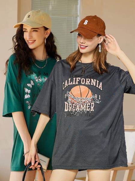 Christy World Printed Women Round Neck Multicolor T-Shirt