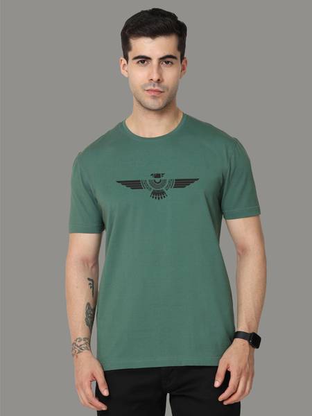 Stellers Printed Men Round Neck Green T-Shirt