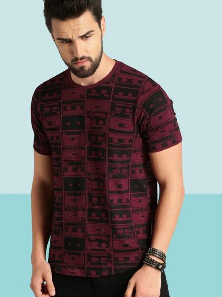 fashion globe Printed Men Round Neck Maroon T-Shirt