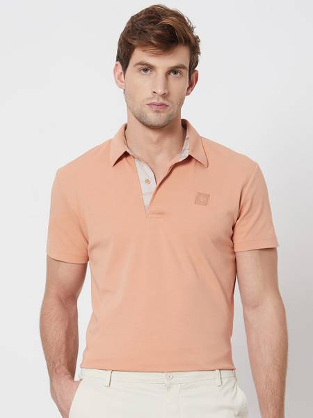 MUFTI Solid Men Polo Neck Orange T-Shirt