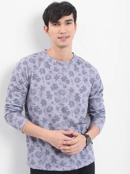HIGHLANDER Printed Men Round Neck Grey T-Shirt