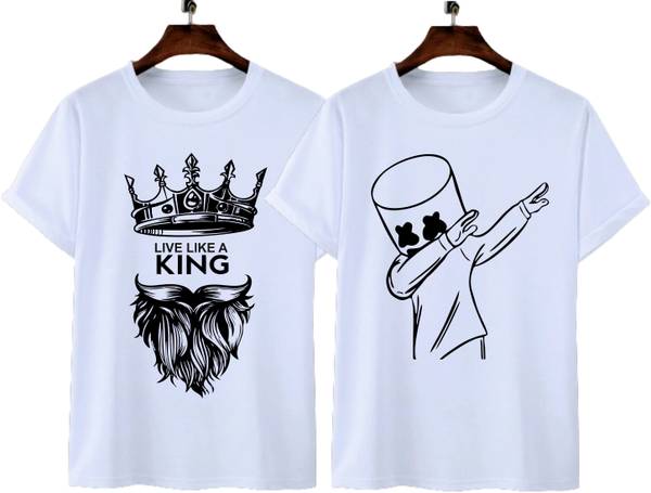 F N D Solid Men Round Neck White T-Shirt