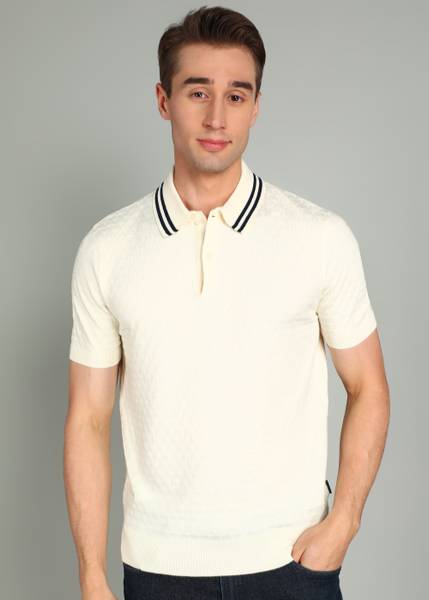 Ted Baker Self Design Men Polo Neck White T-Shirt