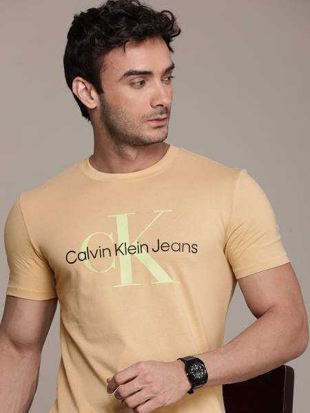 Calvin Klein Jeans Printed Men Crew Neck Beige T-Shirt