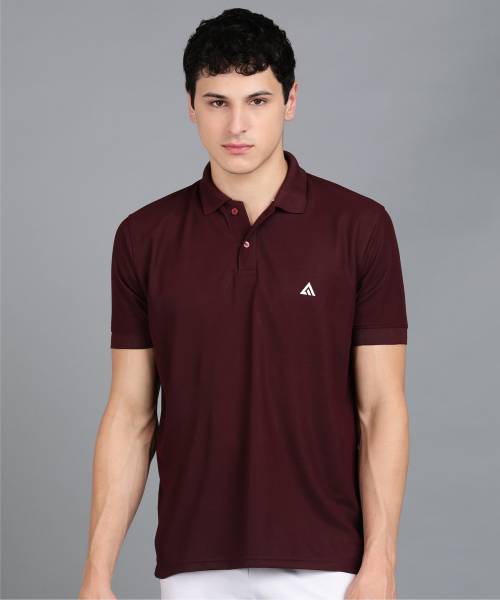 Adrenex Solid Men Polo Neck Maroon T-Shirt