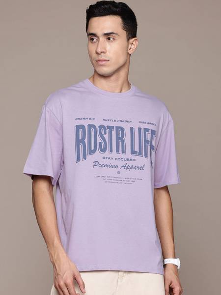 Roadster Printed Men Round Neck Purple T-Shirt