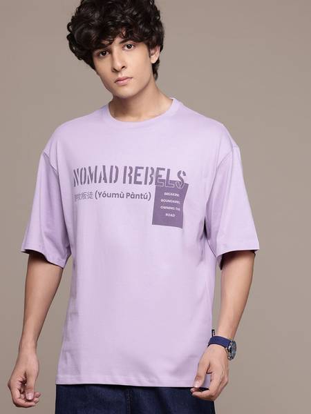 Roadster Printed Men Round Neck Purple T-Shirt