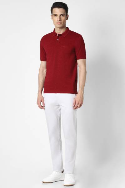 PETER ENGLAND Solid Men Polo Neck Maroon T-Shirt