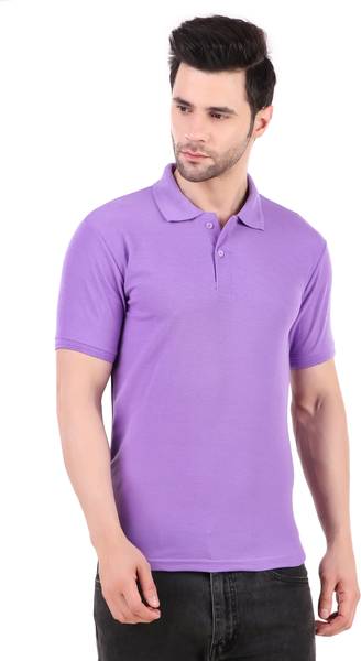Stair Solid Men Polo Neck Purple T-Shirt