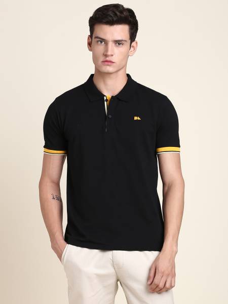 Dennis Lingo Solid Men Polo Neck Black T-Shirt