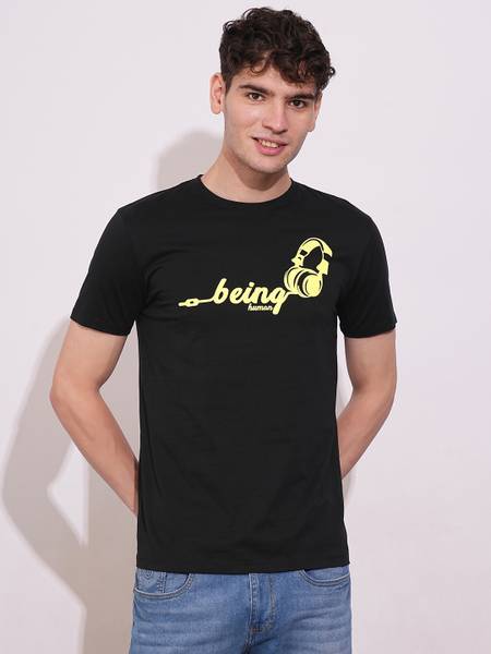 BEING HUMAN Solid Men Crew Neck Black T-Shirt