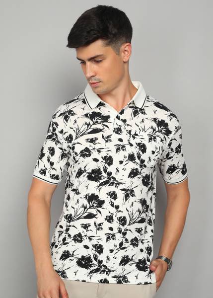 PARX Printed Men Polo Neck White T-Shirt