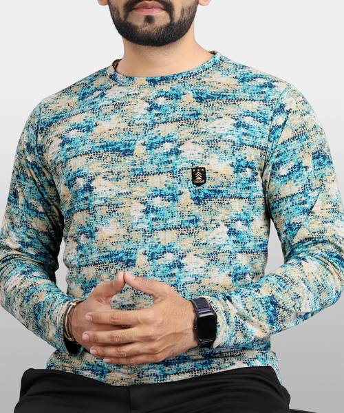 VeBNoR Printed Men Round Neck Blue T-Shirt