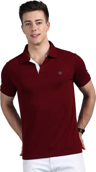 LUX cozi Solid Men Polo Neck Maroon T-Shirt