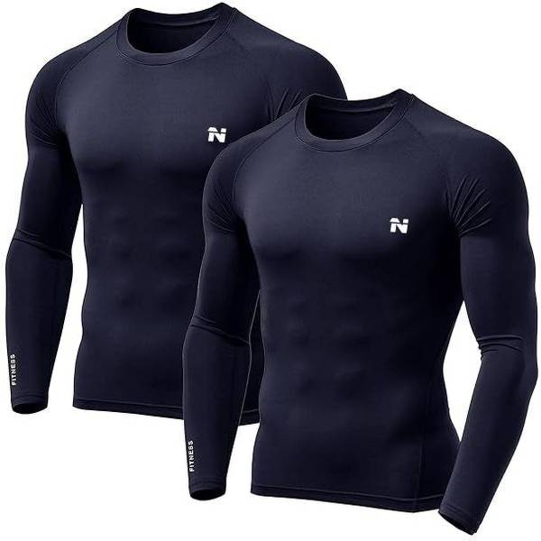 NINQ Solid Men Round Neck Dark Blue T-Shirt