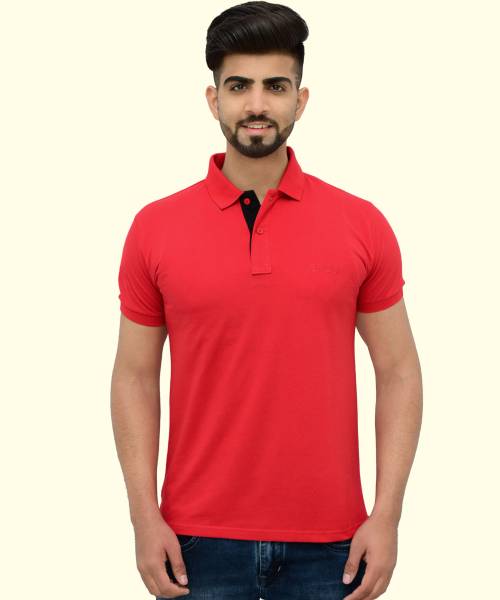 3BROS Solid Men Polo Neck Red T-Shirt