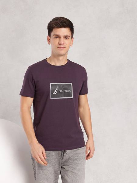 NAUTICA Printed Men Round Neck Brown T-Shirt