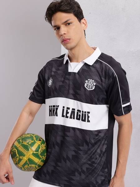HRX by Hrithik Roshan Printed Men Polo Neck Black T-Shirt