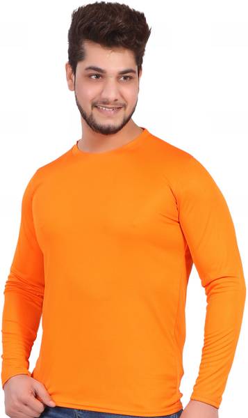 KASPY Solid Men Round Neck Orange T-Shirt