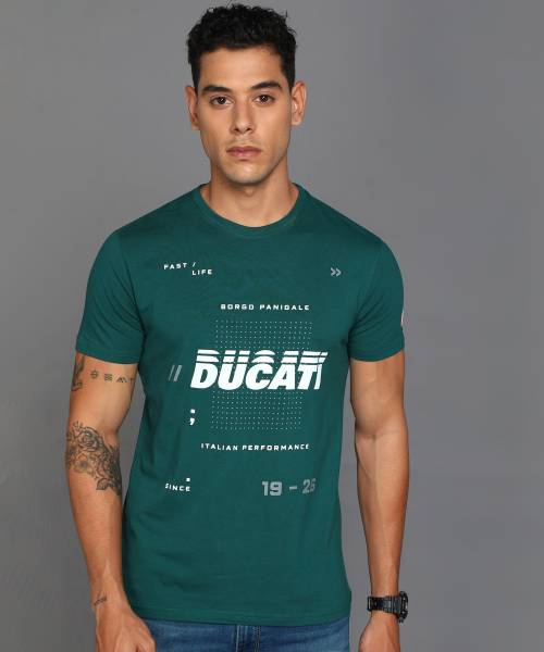 DUCATI Printed Men Round Neck Dark Green T-Shirt