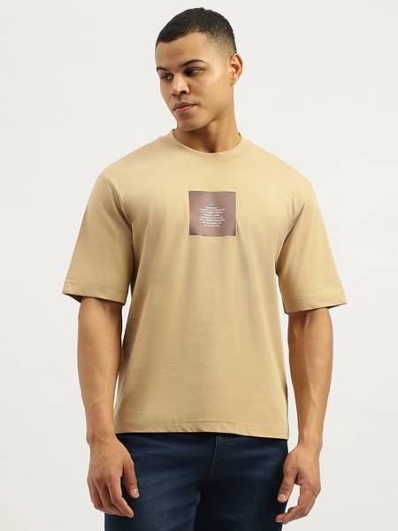 United Colors of Benetton Printed Men Crew Neck Beige T-Shirt