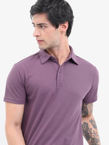 HIGHLANDER Solid Men Polo Neck Purple T-Shirt
