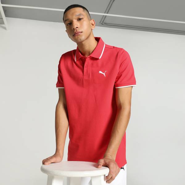 PUMA Solid Men Polo Neck Red T-Shirt