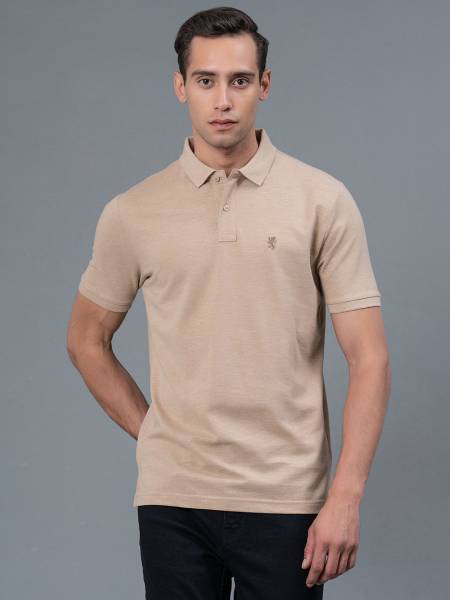 Red Tape Solid Men Polo Neck Beige T-Shirt