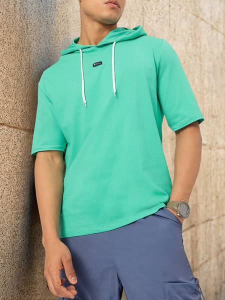 Kook N Keech Solid Men Hooded Neck Green T-Shirt