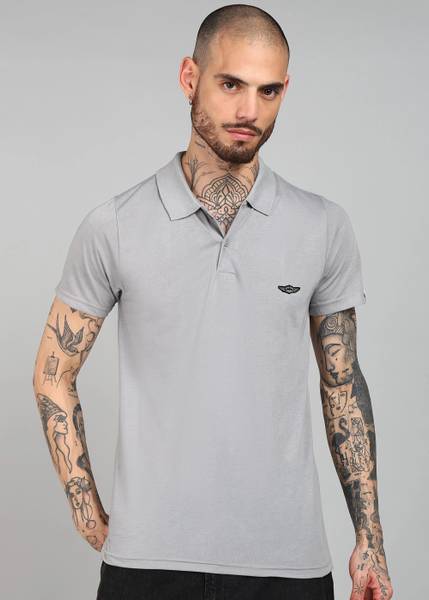 METRONAUT Solid Men Polo Neck Grey T-Shirt