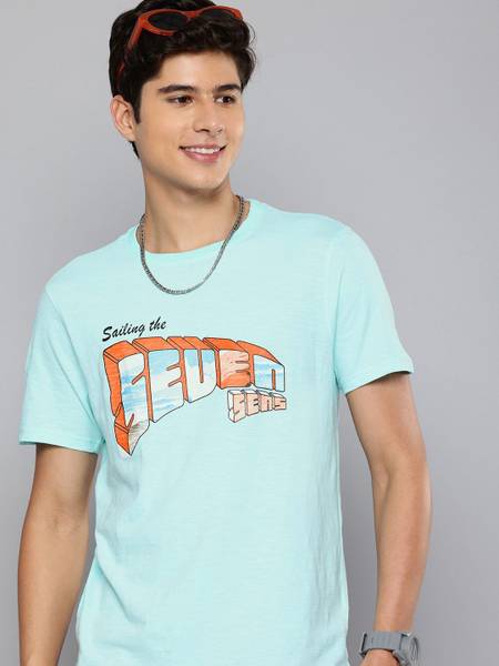 AEROPOSTALE Printed Men Round Neck Blue T-Shirt