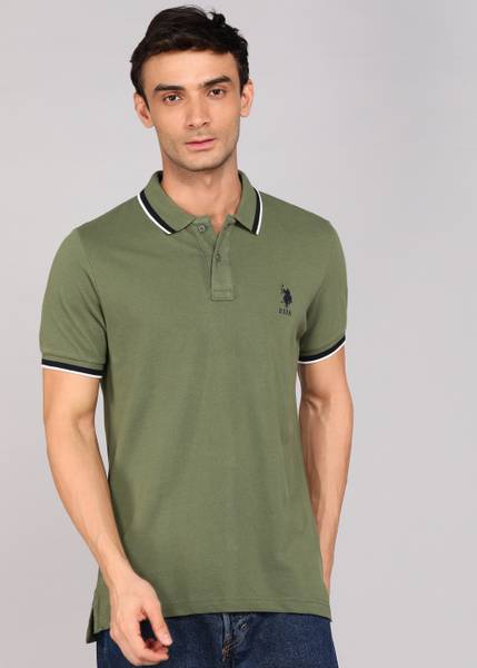U.S. POLO ASSN. Solid Men Polo Neck Green T-Shirt
