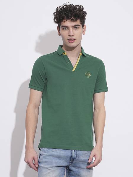 BEING HUMAN Solid Men Polo Neck Green T-Shirt