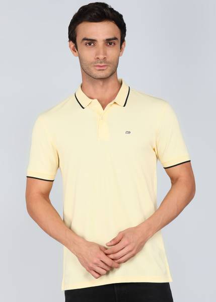 PETER ENGLAND Solid Men Polo Neck Yellow T-Shirt