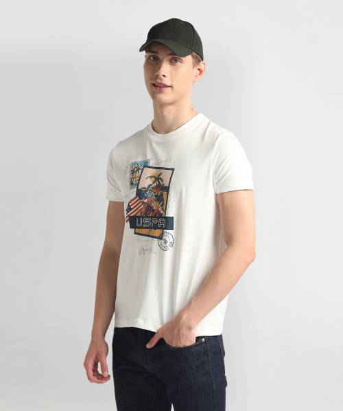 U.S. POLO ASSN. Printed, Typography Men Round Neck White T-Shirt