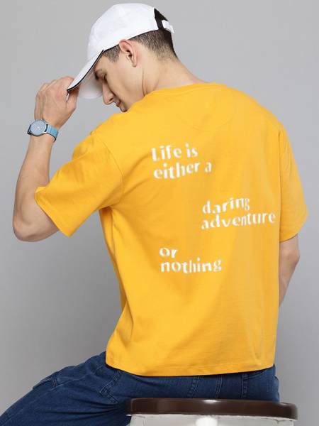 AEROPOSTALE Printed Men Round Neck Yellow T-Shirt
