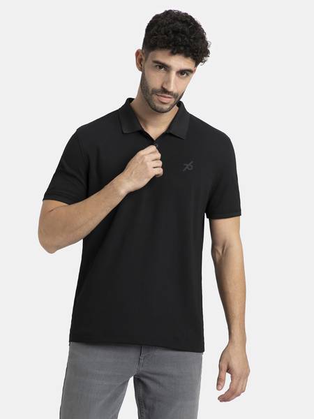 JOCKEY Solid Men Polo Neck Black T-Shirt