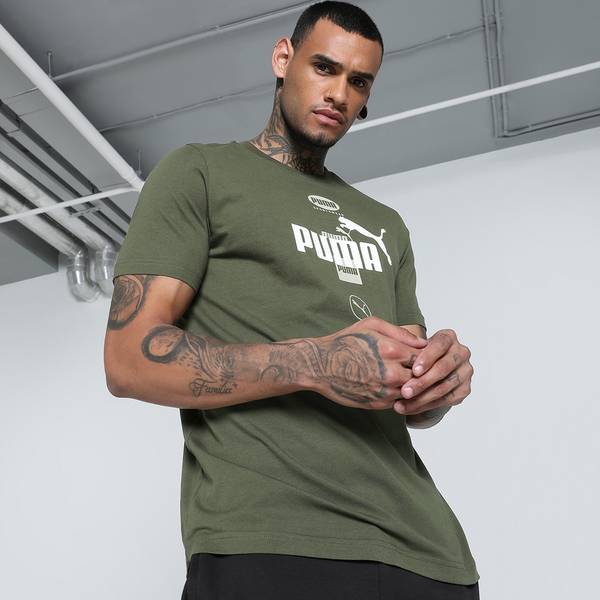 PUMA Solid Men Crew Neck Green T-Shirt