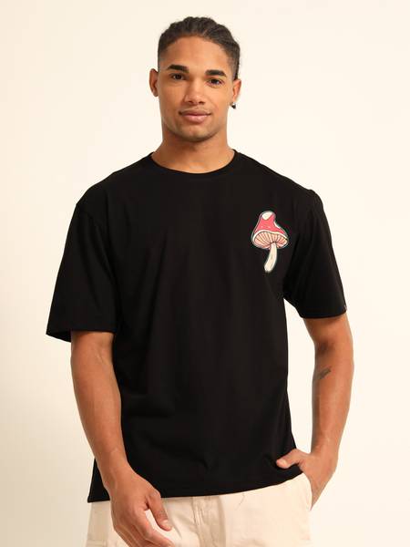 Bushirt Graphic Print Men Round Neck Black T-Shirt